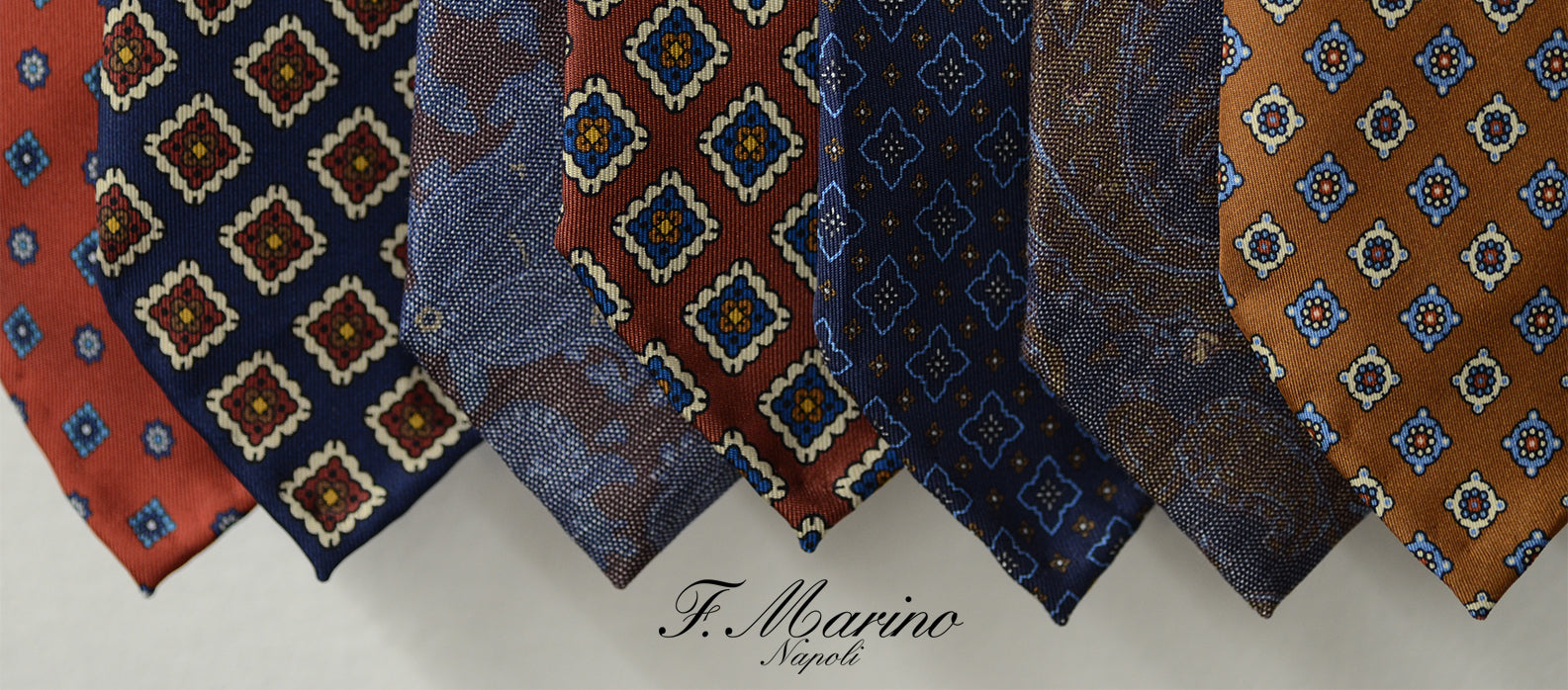 Hand made bespoke ties by F.Marino Napoli. Hand printed pure Italian silk, entirely hand made in Naples. Available at Sartoria Sciarra Sydney, Australia.