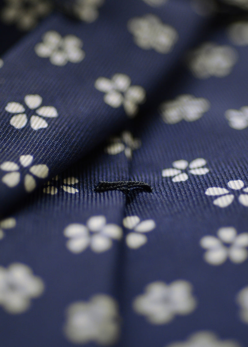 F. Marino hand printed floral silk tie, navy