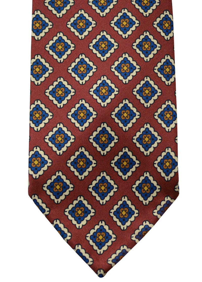 F. Marino hand printed foulard silk tie, vintage red