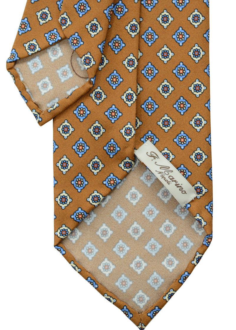 F. Marino hand printed floret silk tie, light brown