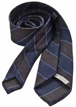 F. Marino garza grossa silk grenadine wide stripe tie, navy and brown