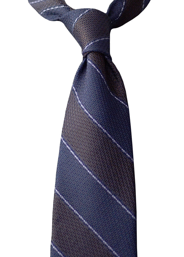 F. Marino garza grossa silk grenadine wide stripe tie, navy and brown