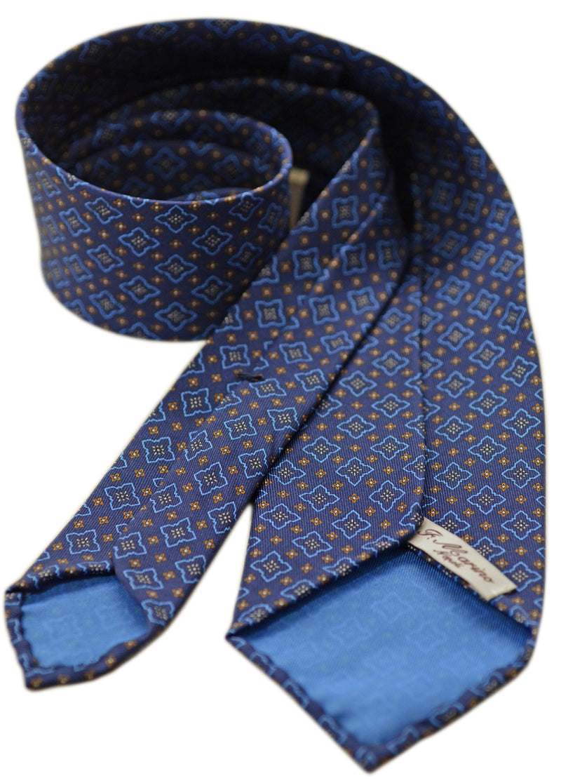 F. Marino hand printed star floral silk tie, navy