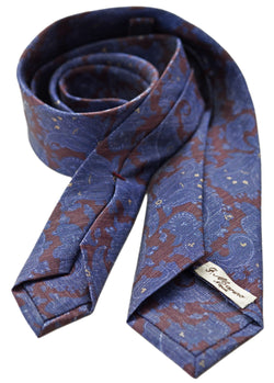 F. Marino jacquard paisley silk tie, blue and burgundy