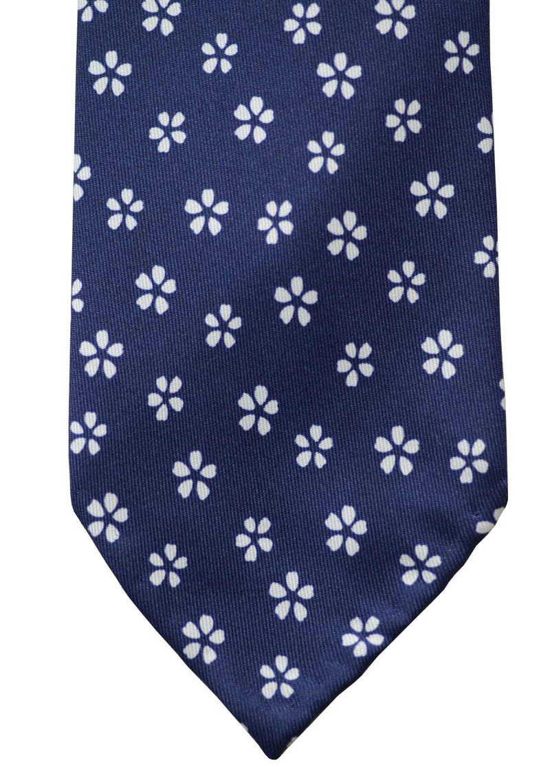 F. Marino hand printed floral silk tie, navy