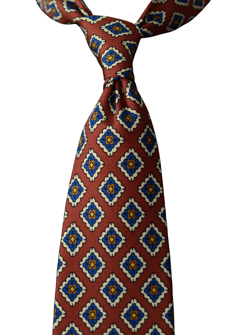 F. Marino hand printed foulard silk tie, vintage red