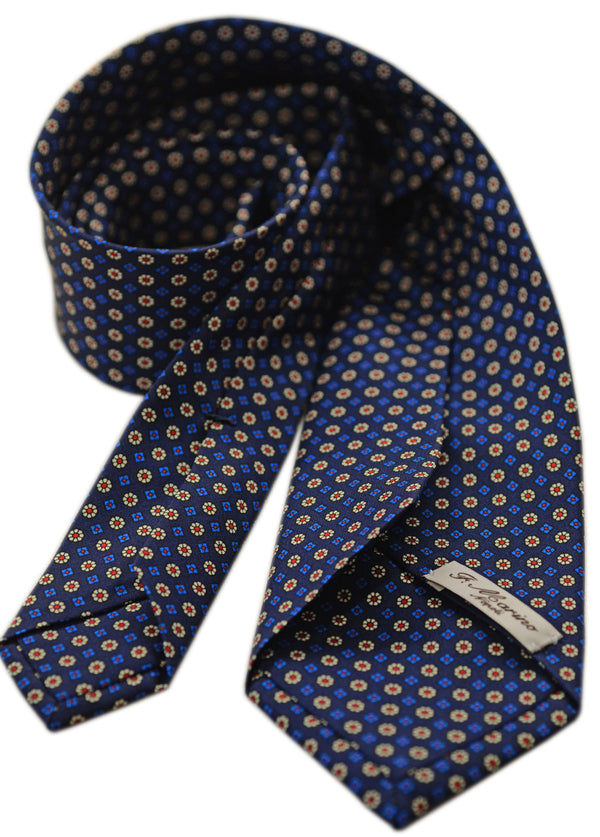 F. Marino hand printed floret silk tie, navy
