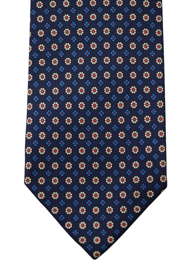 F. Marino hand printed floret silk tie, navy