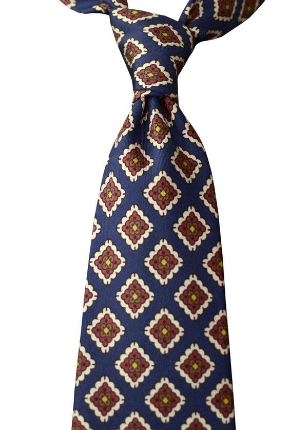 F. Marino hand printed foulard silk tie, navy