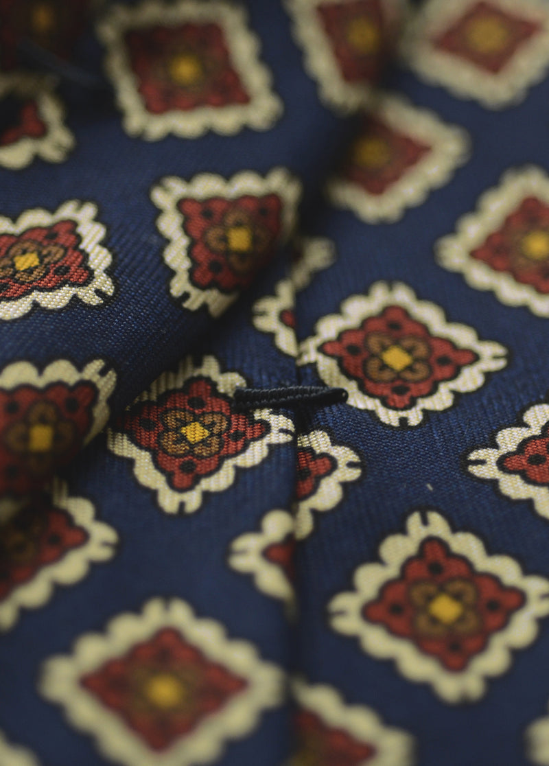 F. Marino hand printed foulard silk tie, navy