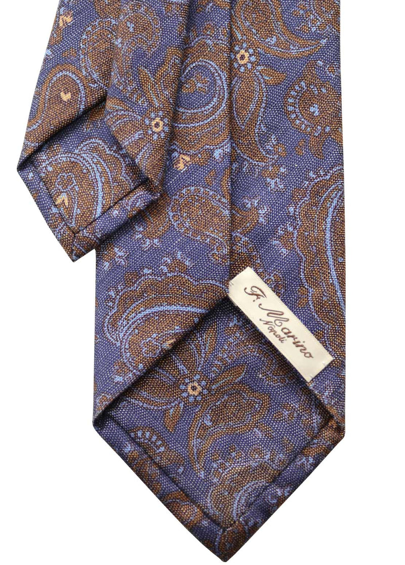 F. Marino jacquard paisley silk tie, blue and brown