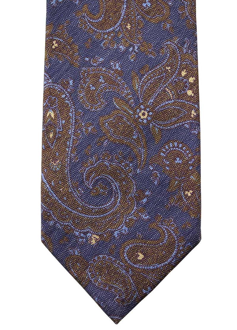 F. Marino jacquard paisley silk tie, blue and brown
