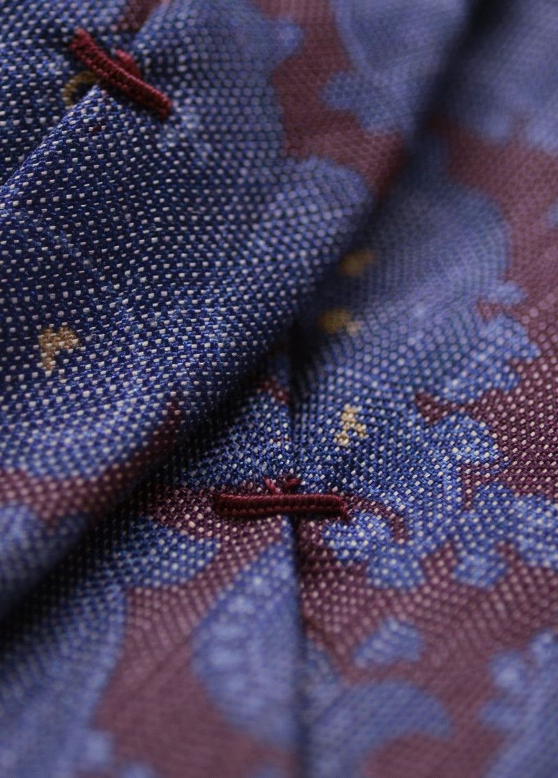 F. Marino jacquard paisley burgundy blue silk tie, and