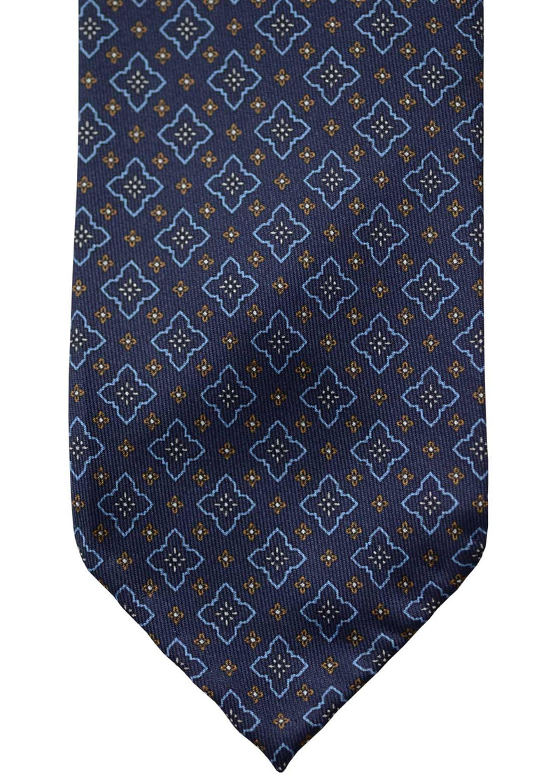 F. Marino hand printed star floral silk tie, navy
